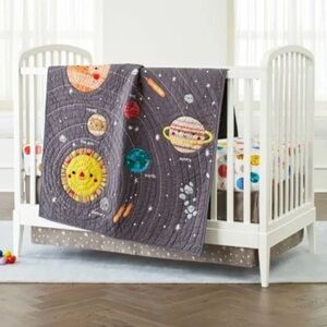 Crate and Kids Space Gray Quilt and sheets